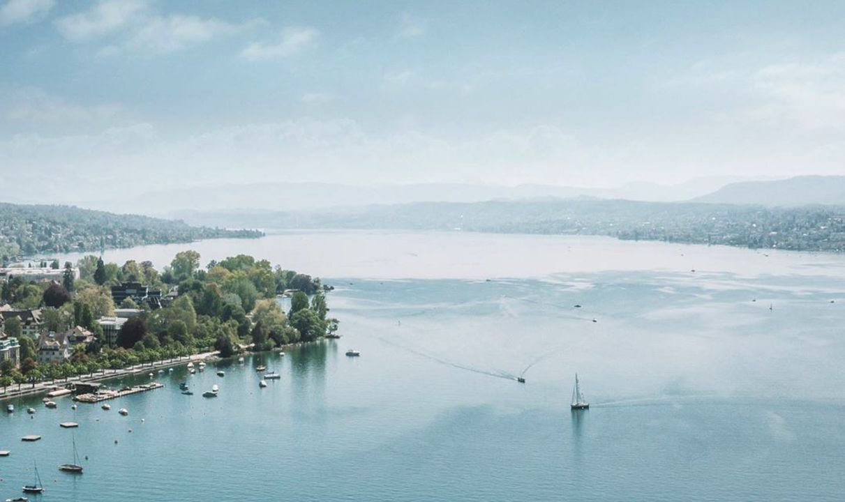 Drone view Lake Zurich